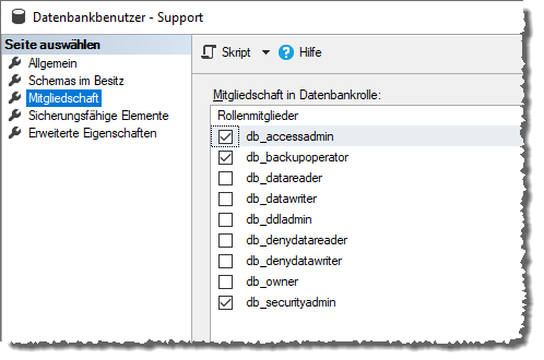 Datenbankrollen für Supportmitarbeiter